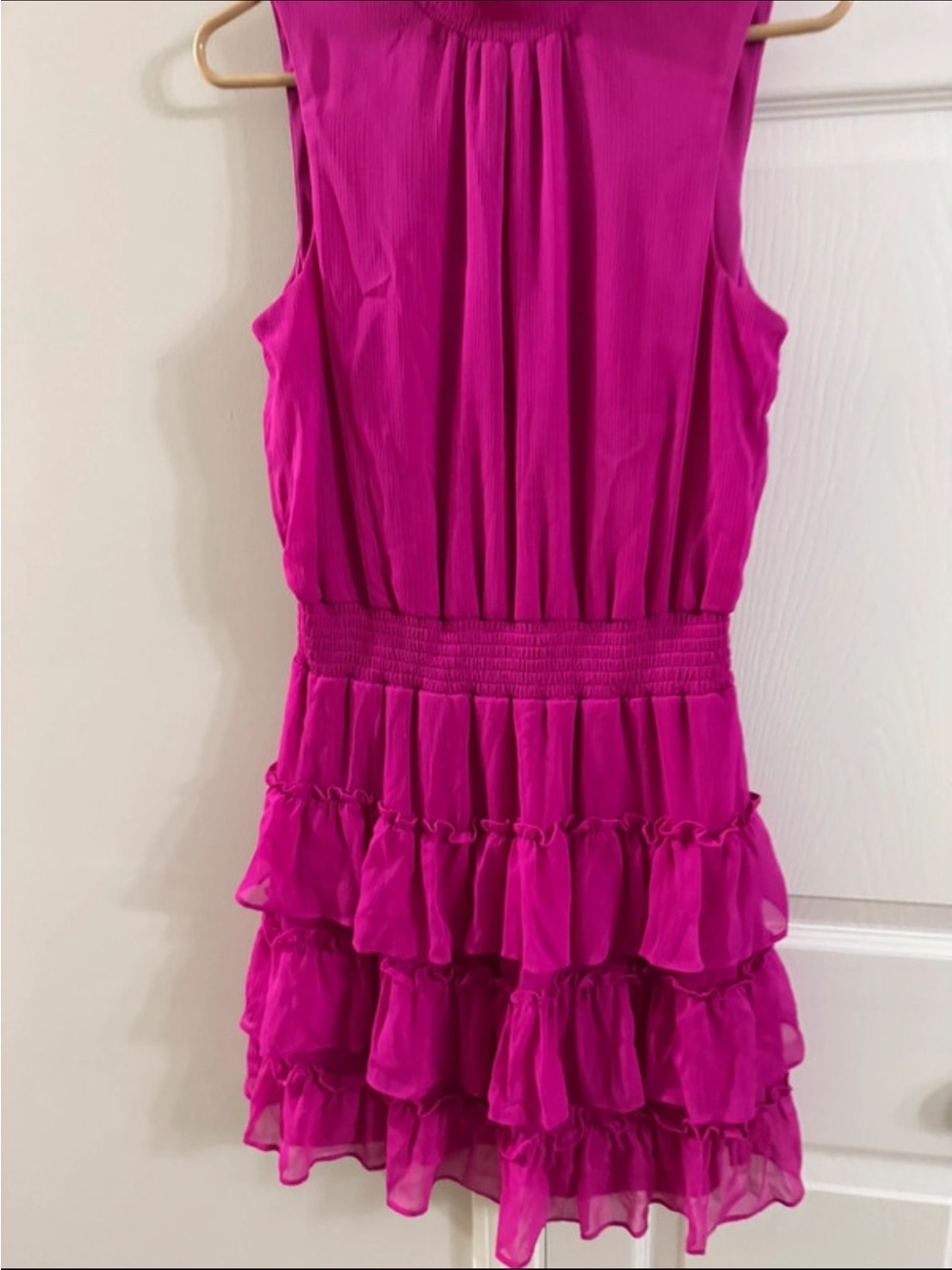 Women's Sleeveless Ruffled Midi Dress in Fuchsia